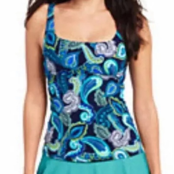 Lands' End Swim Lands End Paisley Underwire Tankini Top 2 Ddd Green